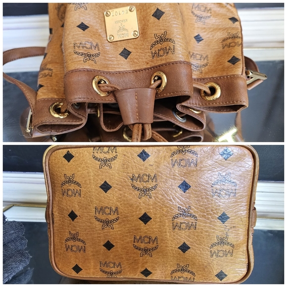 MCM Cognac Visetos Coated Canvas Heritage Drawstring Bag - Picture 11 of 13